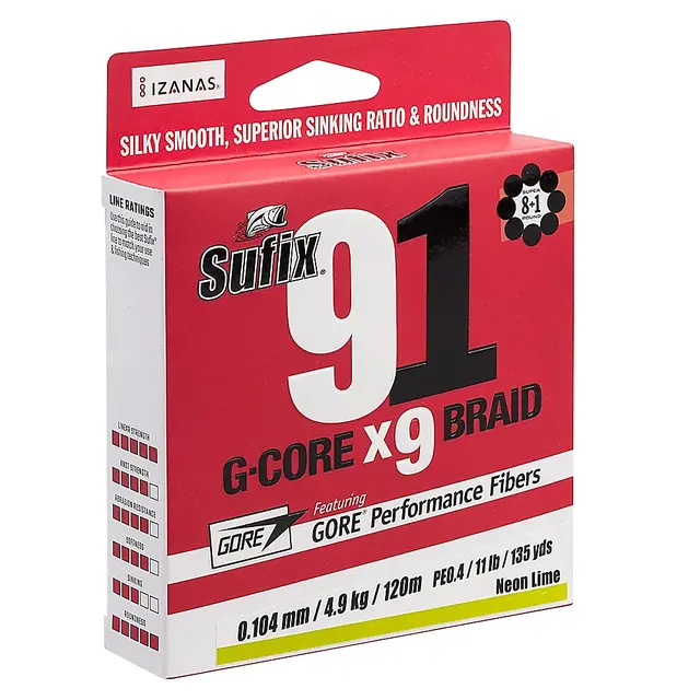 Sufix 91 Braid Neon Chartreuse 0,148mm 3 Sufix 91 Braid Neon Chartreuse 0,148mm